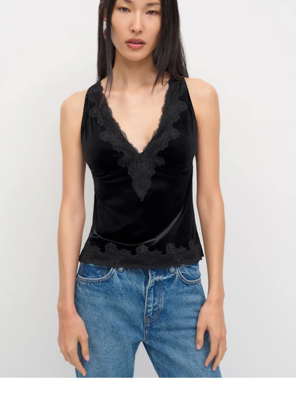 Reformation Black Satin Lace-Trim Slip Chemise